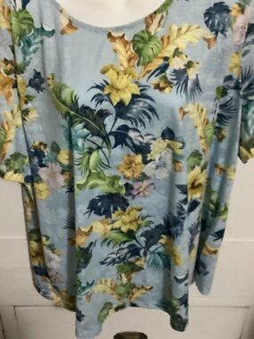 CJ Banks Light Blue Floral Short Sleeve Top
